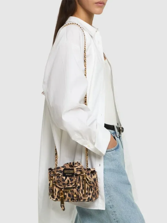 Moschino   Biker printed suede shoulder bag 