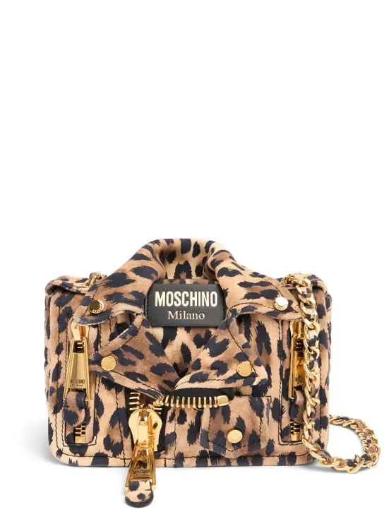 Moschino   Biker printed suede shoulder bag 