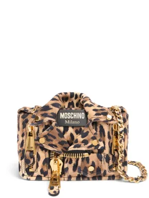 Moschino   Biker printed suede shoulder bag 