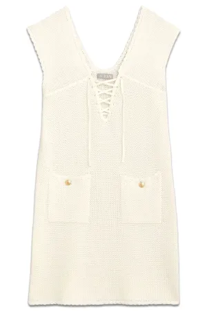 Pointelle Lace-Up Sweater-Dress