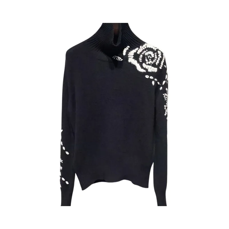 Pre Order: Rose Embroidery Turtleneck Sweater