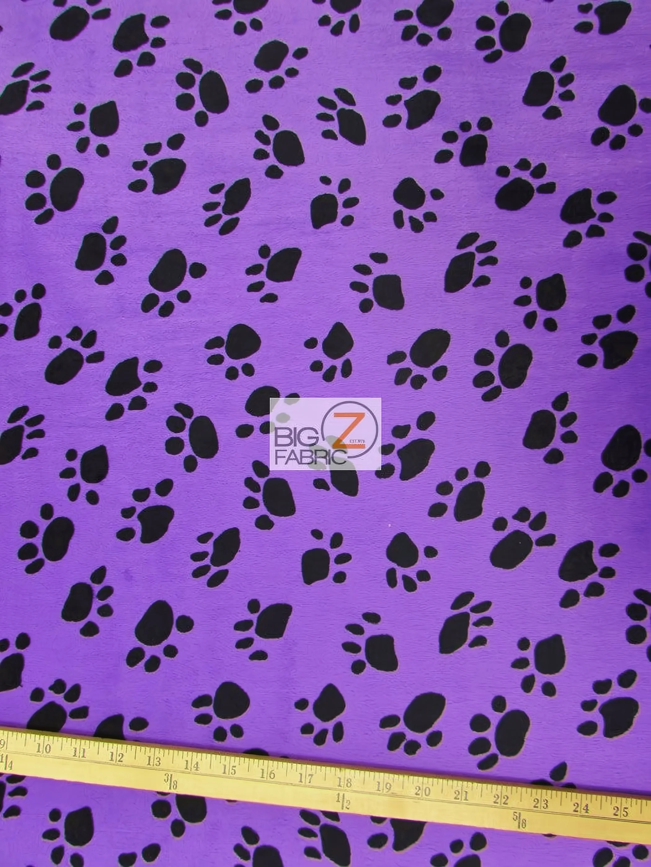 Purple/Black Velboa Animal Paw Short Pile Fabric / By The Roll - 50 Yards