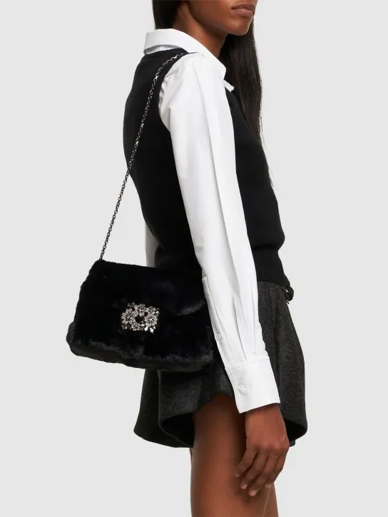Roger Vivier   Mini RV Bouquet faux fur clutch 