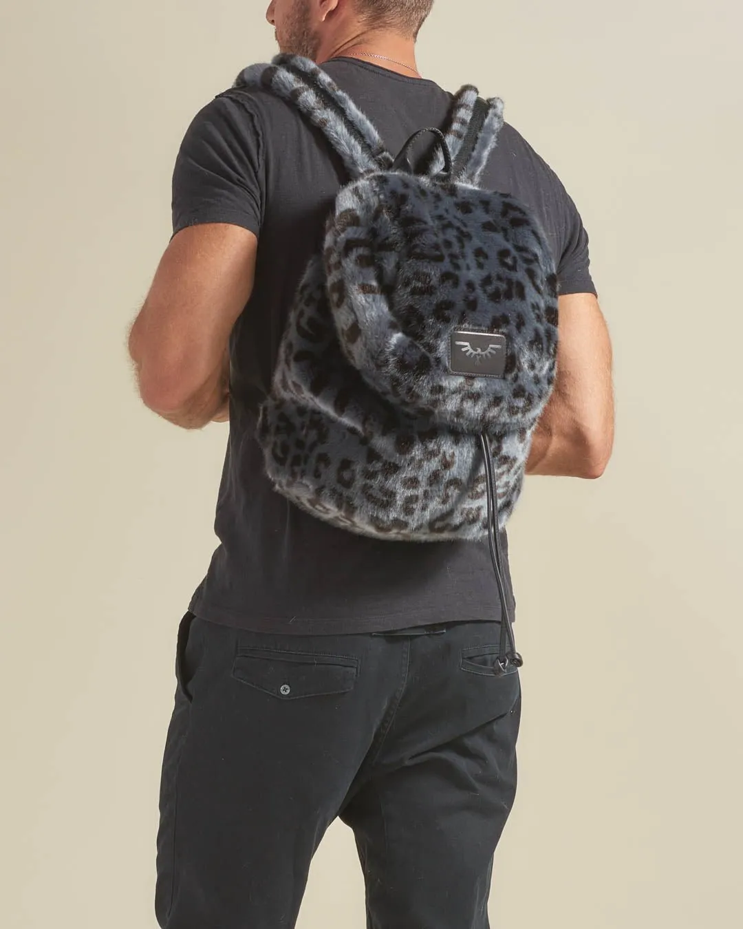 Slate Leopard Faux Fur Backpack