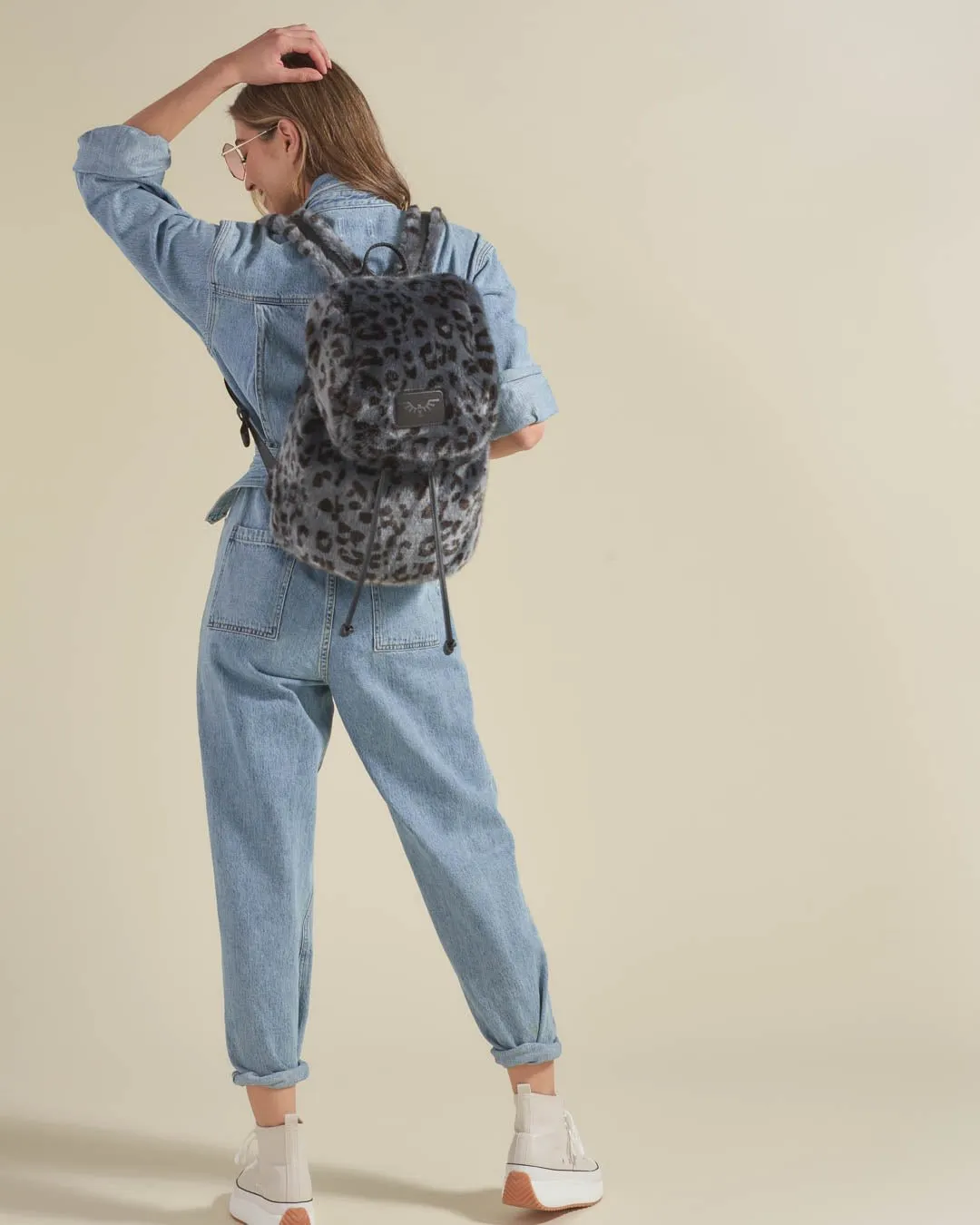 Slate Leopard Faux Fur Backpack
