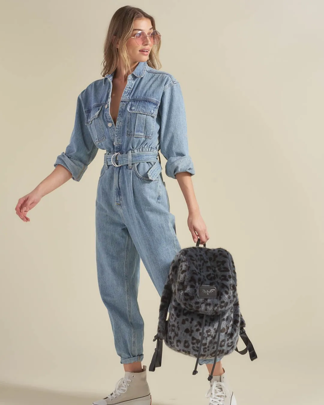 Slate Leopard Faux Fur Backpack