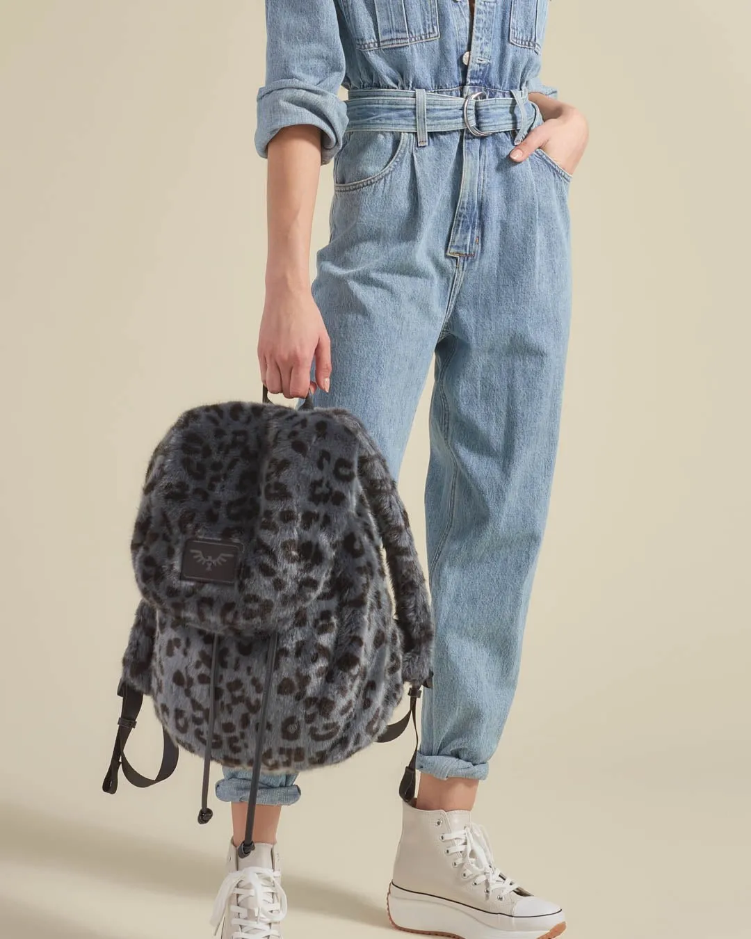 Slate Leopard Faux Fur Backpack