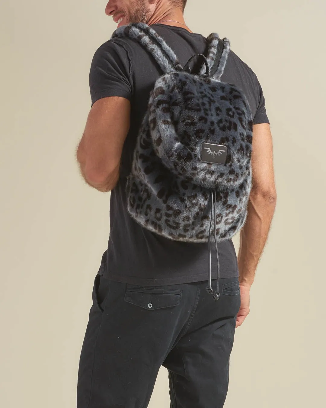 Slate Leopard Faux Fur Backpack