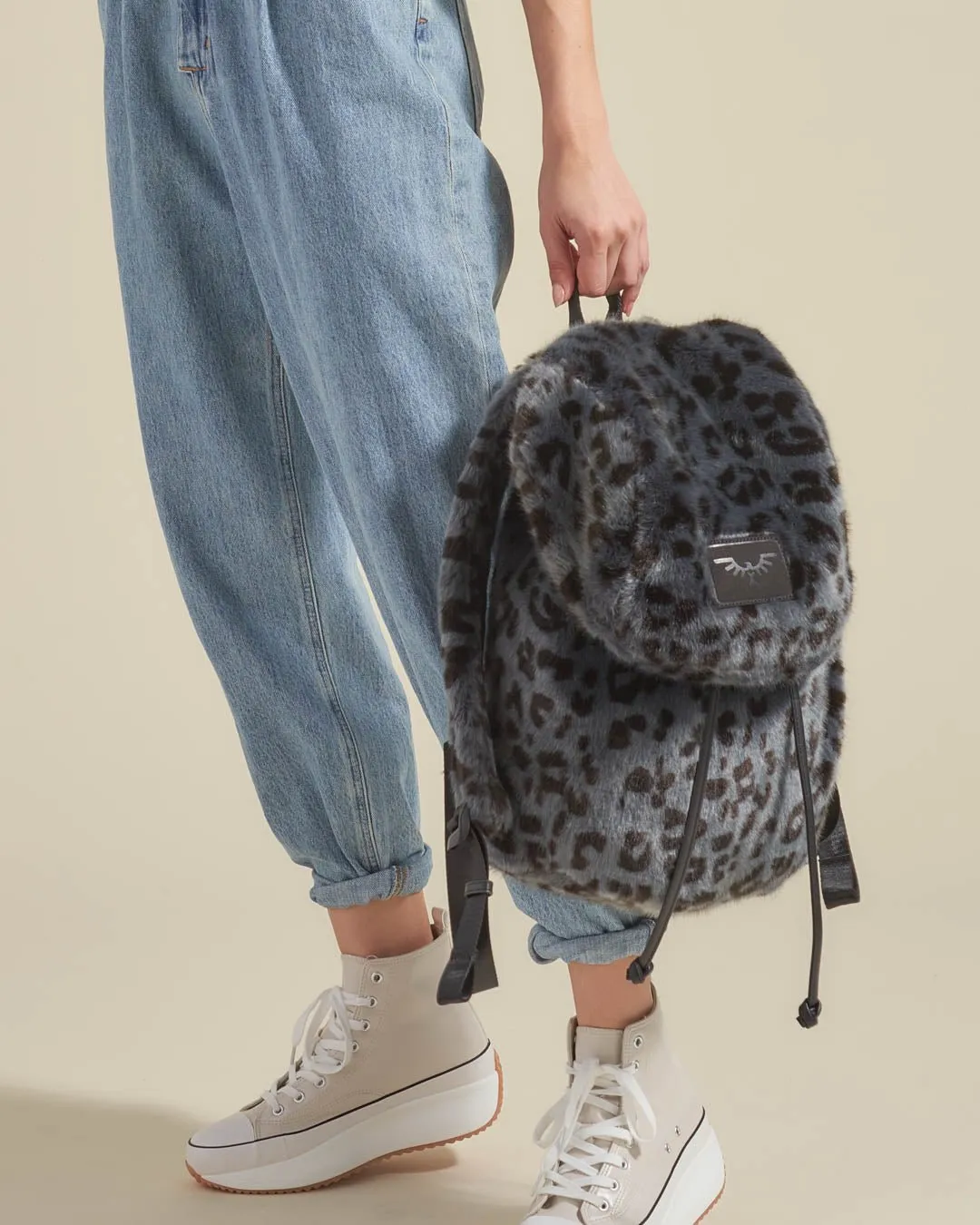 Slate Leopard Faux Fur Backpack