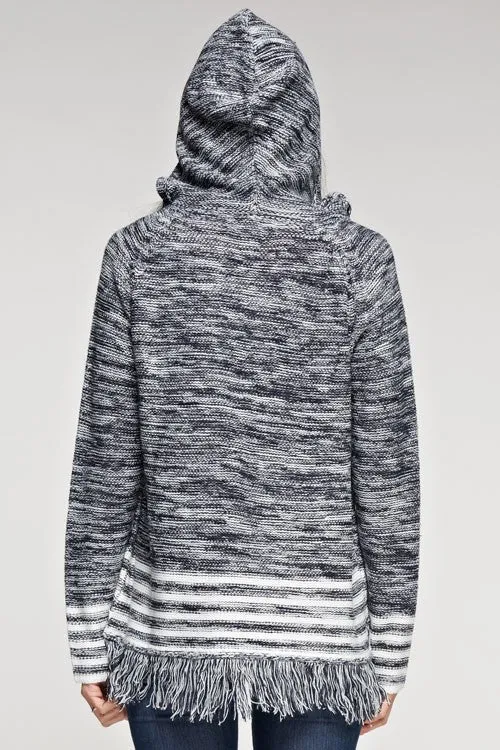 Sporty Melange Striped Hoodie Sweater