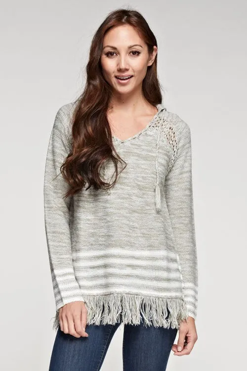 Sporty Melange Striped Hoodie Sweater