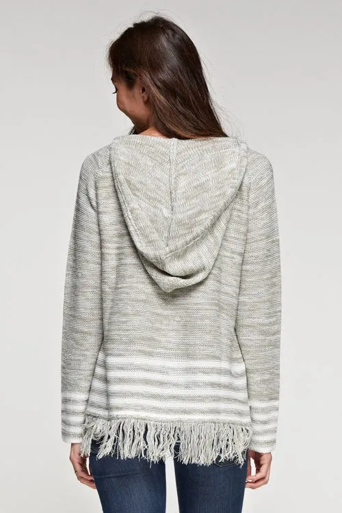 Sporty Melange Striped Hoodie Sweater