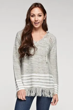 Sporty Melange Striped Hoodie Sweater