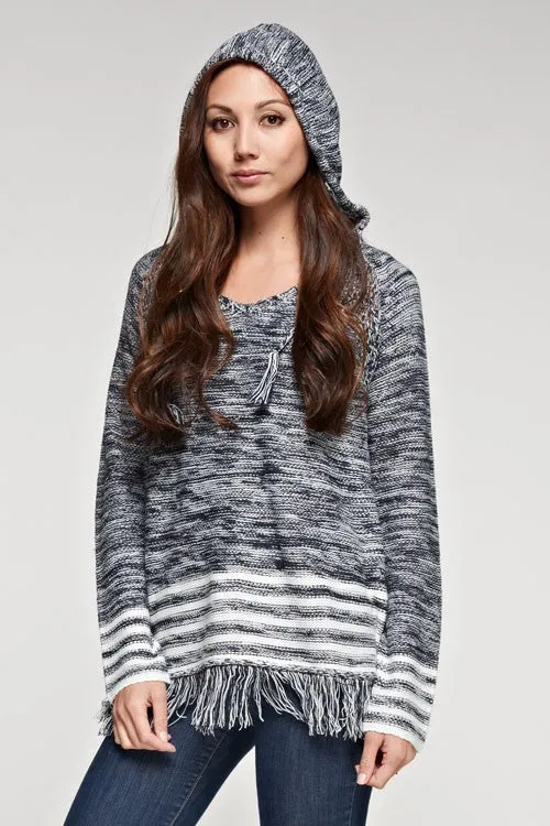 Sporty Melange Striped Hoodie Sweater