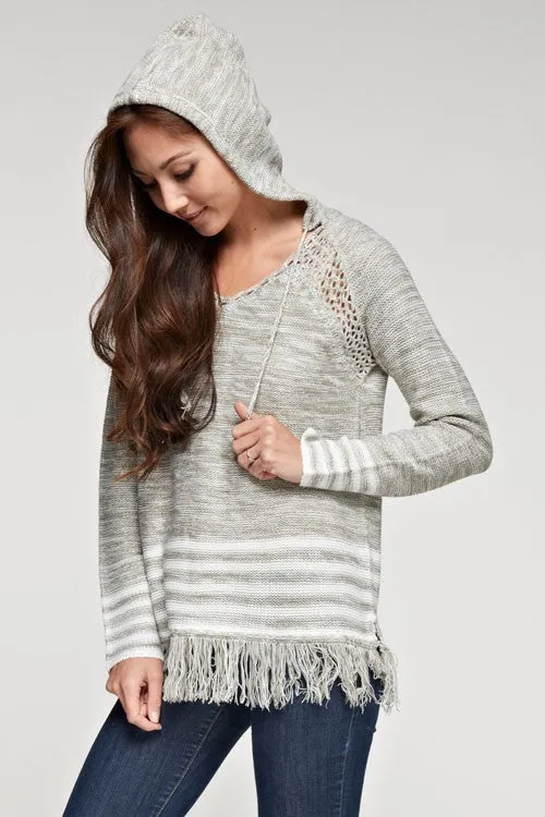 Sporty Melange Striped Hoodie Sweater