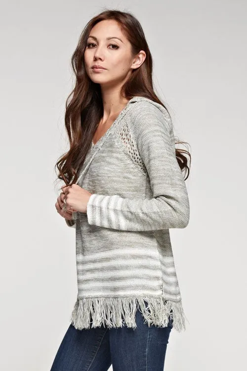 Sporty Melange Striped Hoodie Sweater