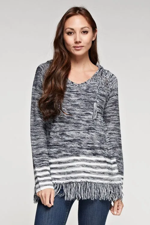 Sporty Melange Striped Hoodie Sweater