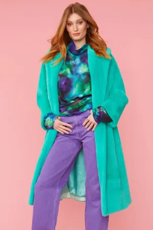 Turquoise Duchess Faux Fur Midi Coat
