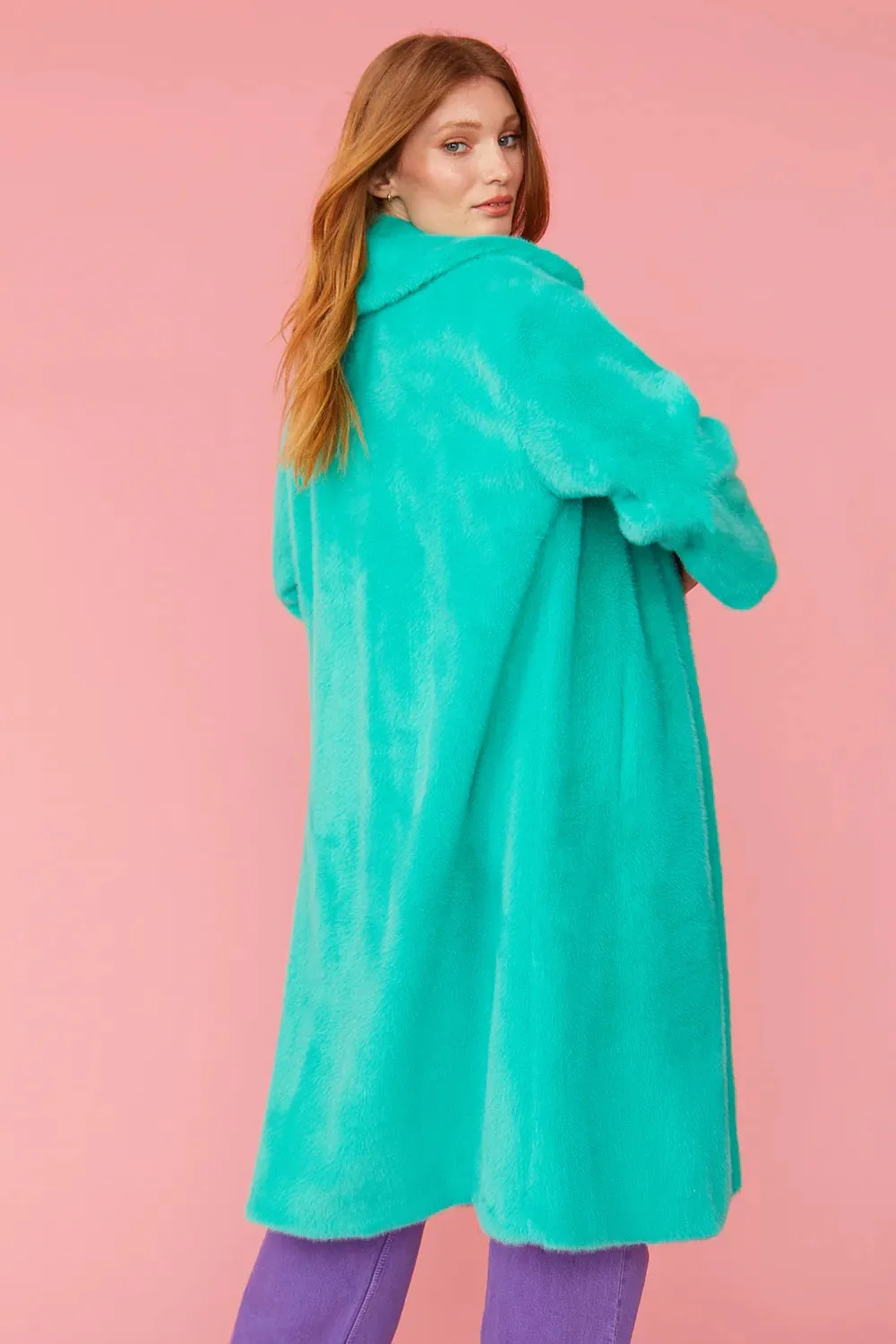 Turquoise Duchess Faux Fur Midi Coat