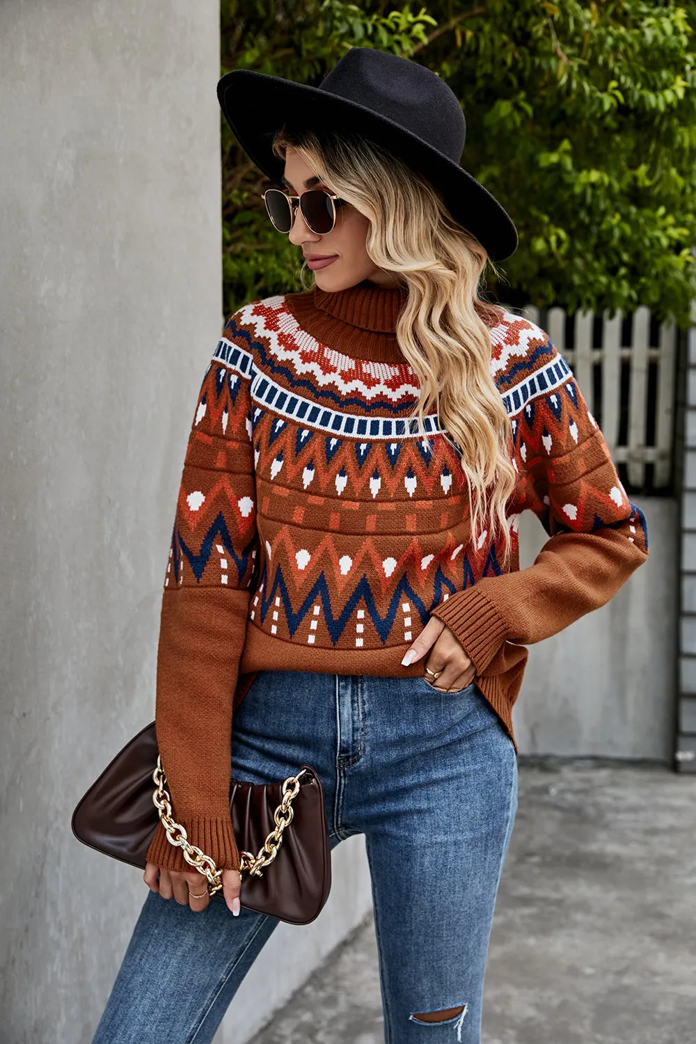 Turtleneck Vintage Striped Sweater