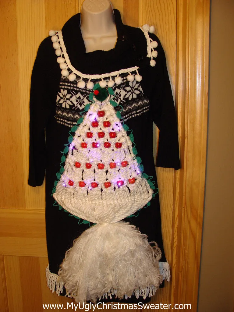 Ugly Christmas Sweater Party Tacky Dress 3D Macrame Tree with Lights (d9)