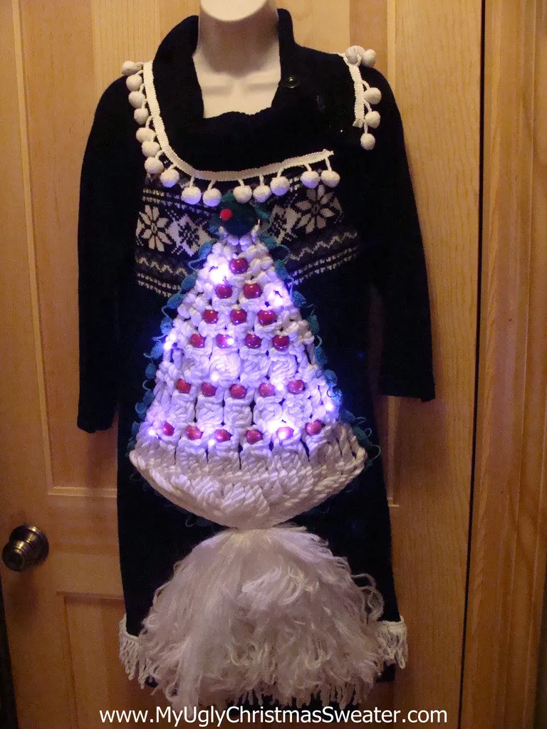 Ugly Christmas Sweater Party Tacky Dress 3D Macrame Tree with Lights (d9)