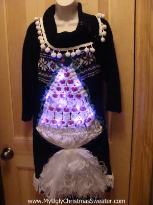 Ugly Christmas Sweater Party Tacky Dress 3D Macrame Tree with Lights (d9)