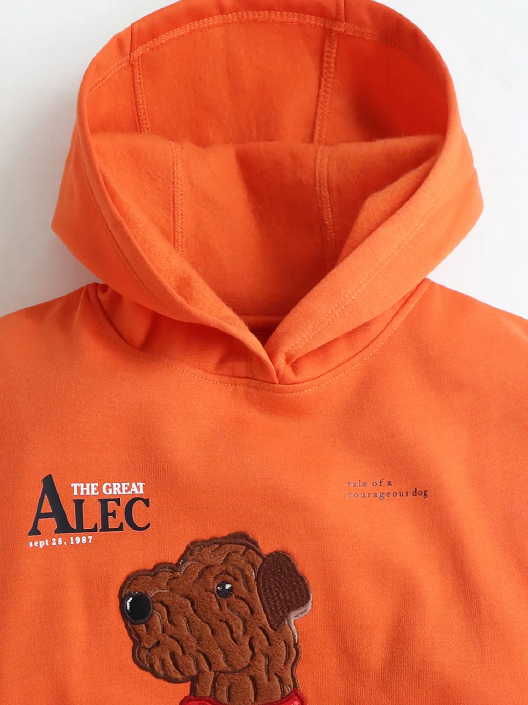 Vibrant Orange Unisex Full Sleeve Relax Fit Applique Cropped Hoodie