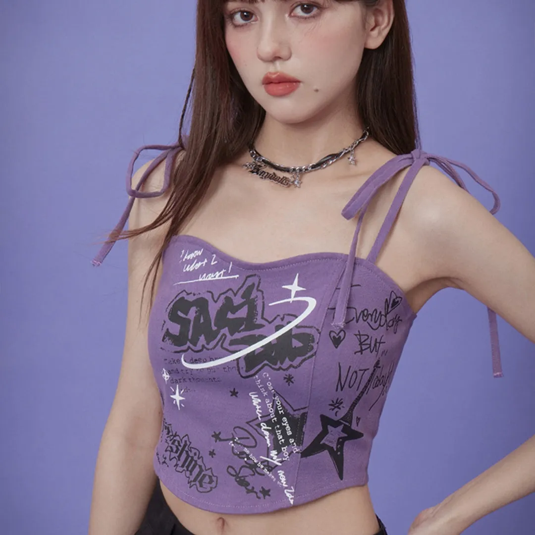 Vibrant Purple Graffiti Strappy Top