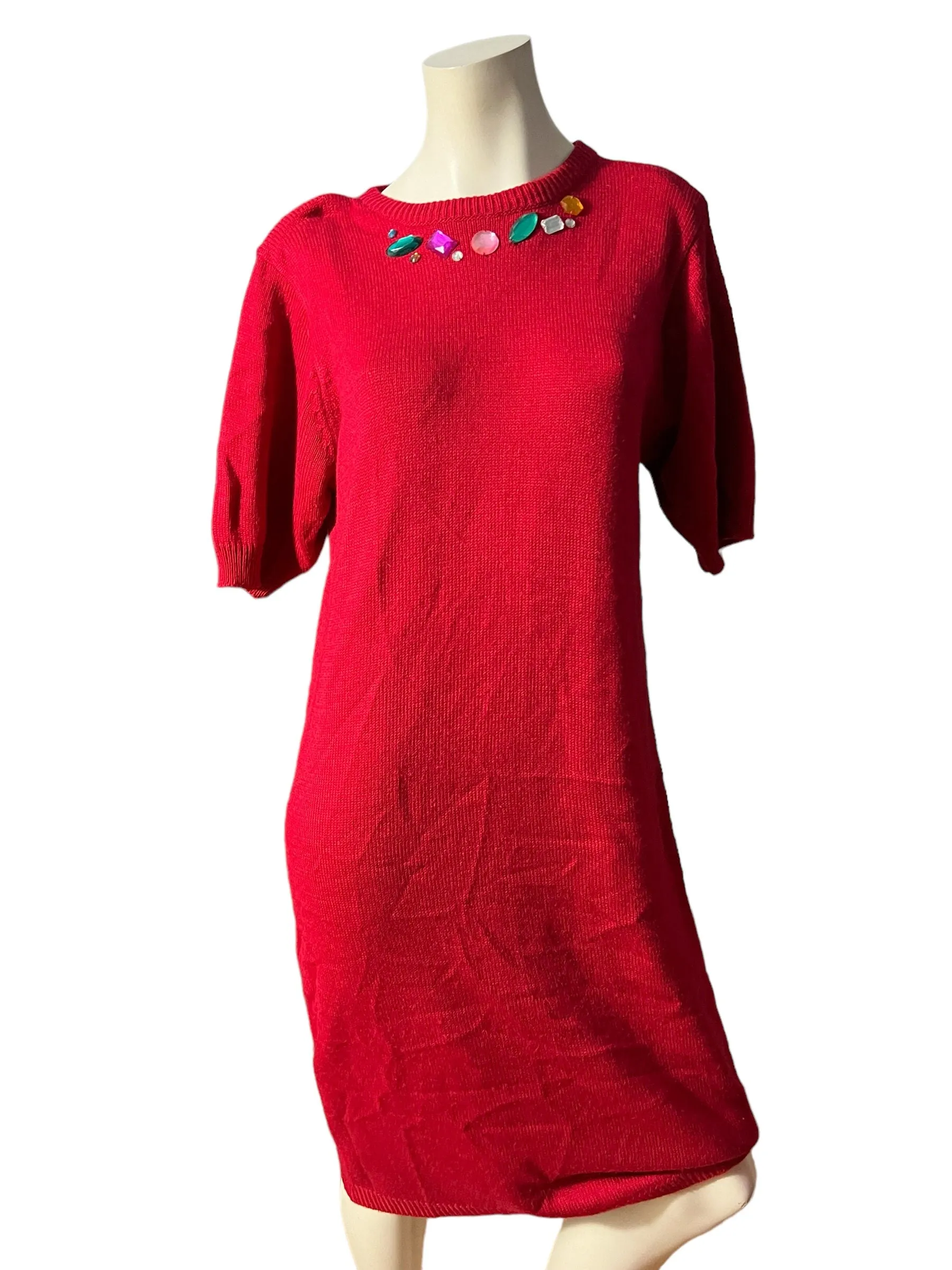 Vintage 80's red sweater dress M Cervelle