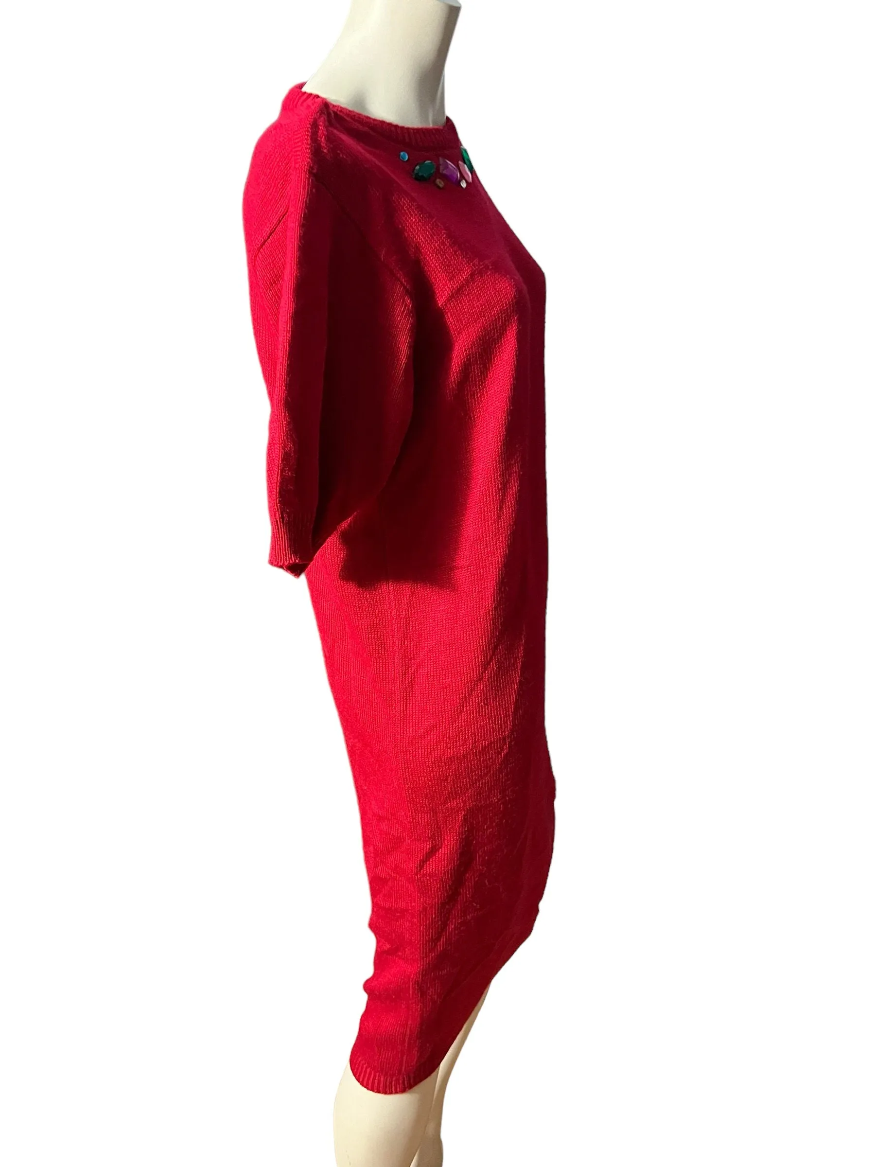 Vintage 80's red sweater dress M Cervelle