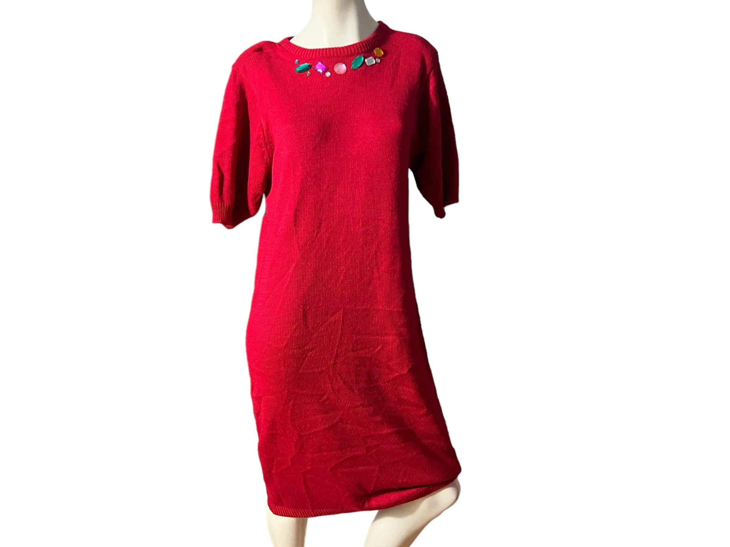 Vintage 80's red sweater dress M Cervelle