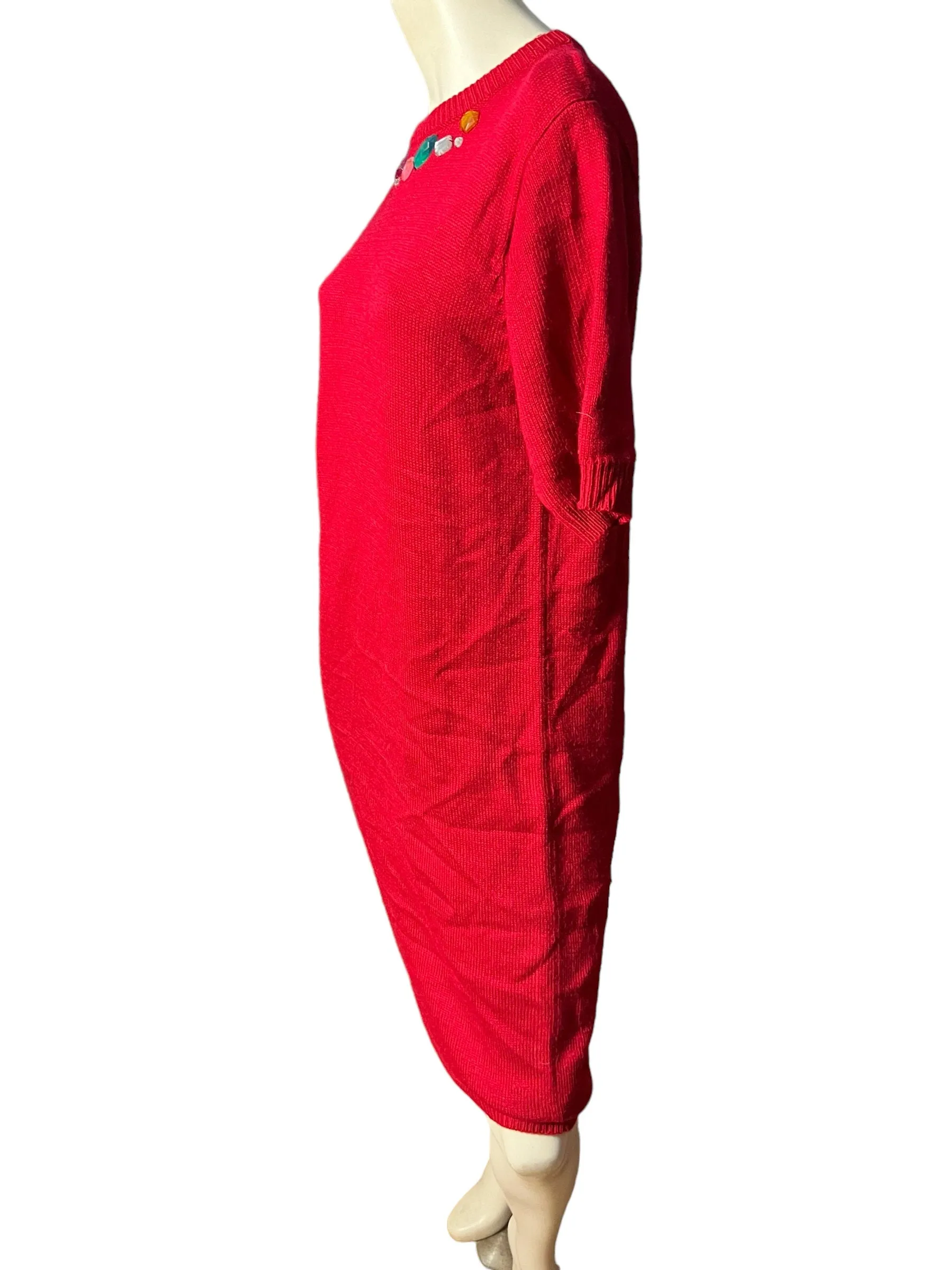 Vintage 80's red sweater dress M Cervelle
