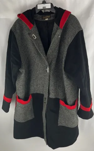 Vintage Randi Edwards Women's Gray Wool Overcoat Black Sleeves Hood Size 16W