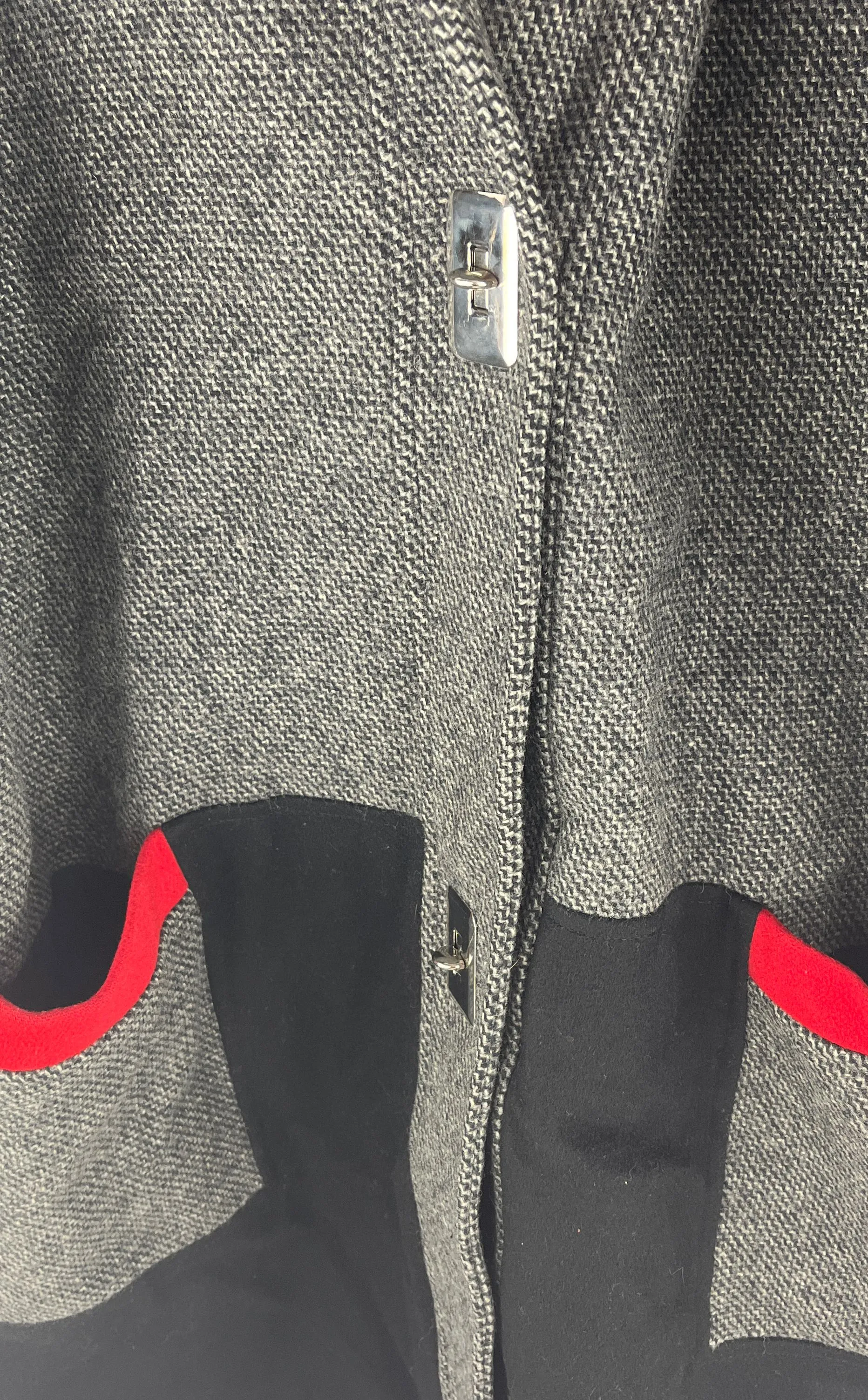 Vintage Randi Edwards Women's Gray Wool Overcoat Black Sleeves Hood Size 16W