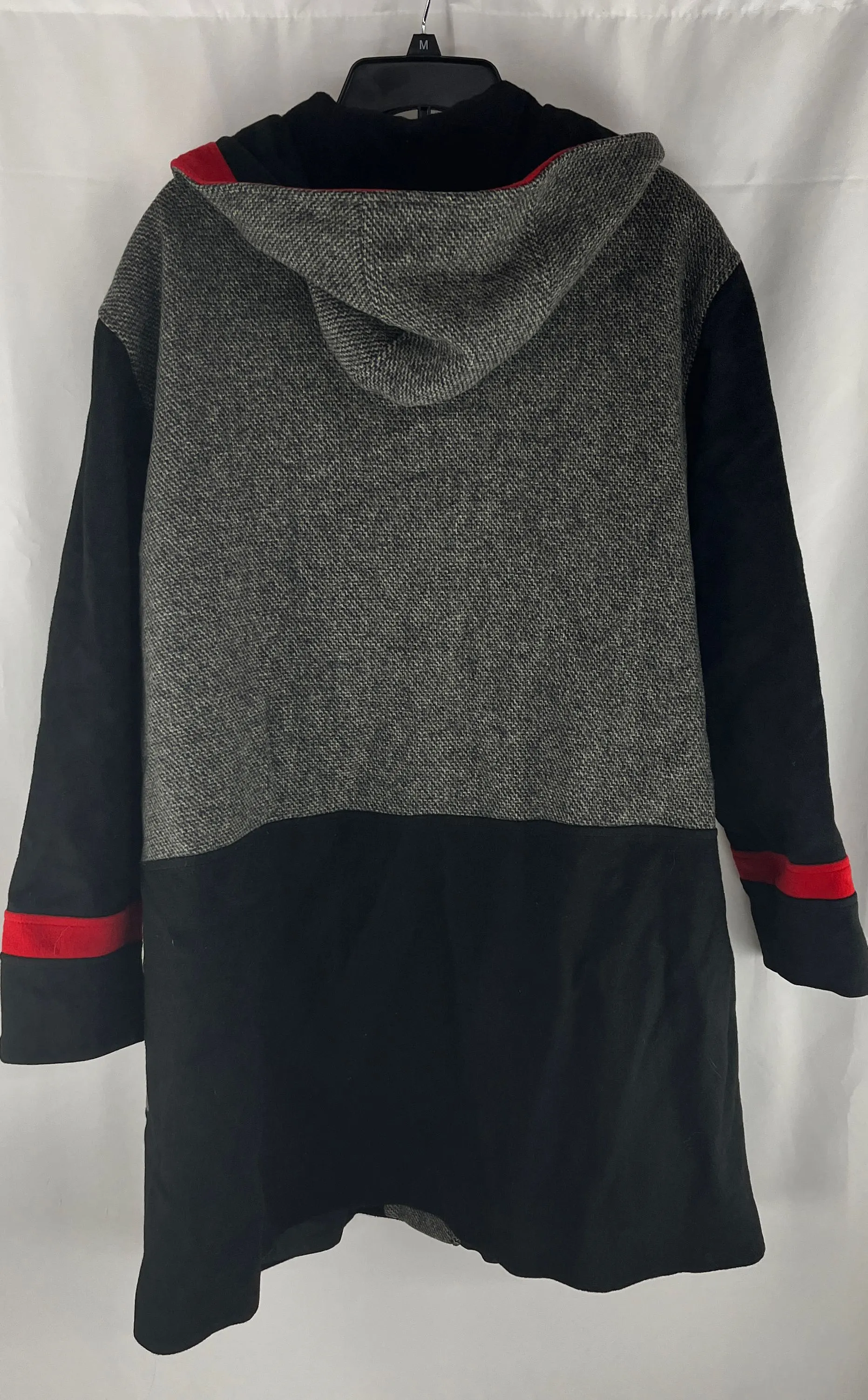 Vintage Randi Edwards Women's Gray Wool Overcoat Black Sleeves Hood Size 16W