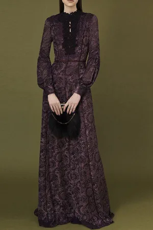 Vintage Turtleneck Lantern Sleeve Long Dress