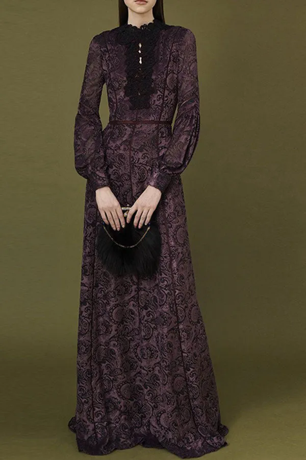 Vintage Turtleneck Lantern Sleeve Long Dress