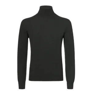 Virgin Wool Turtleneck Sweater in Forest Green