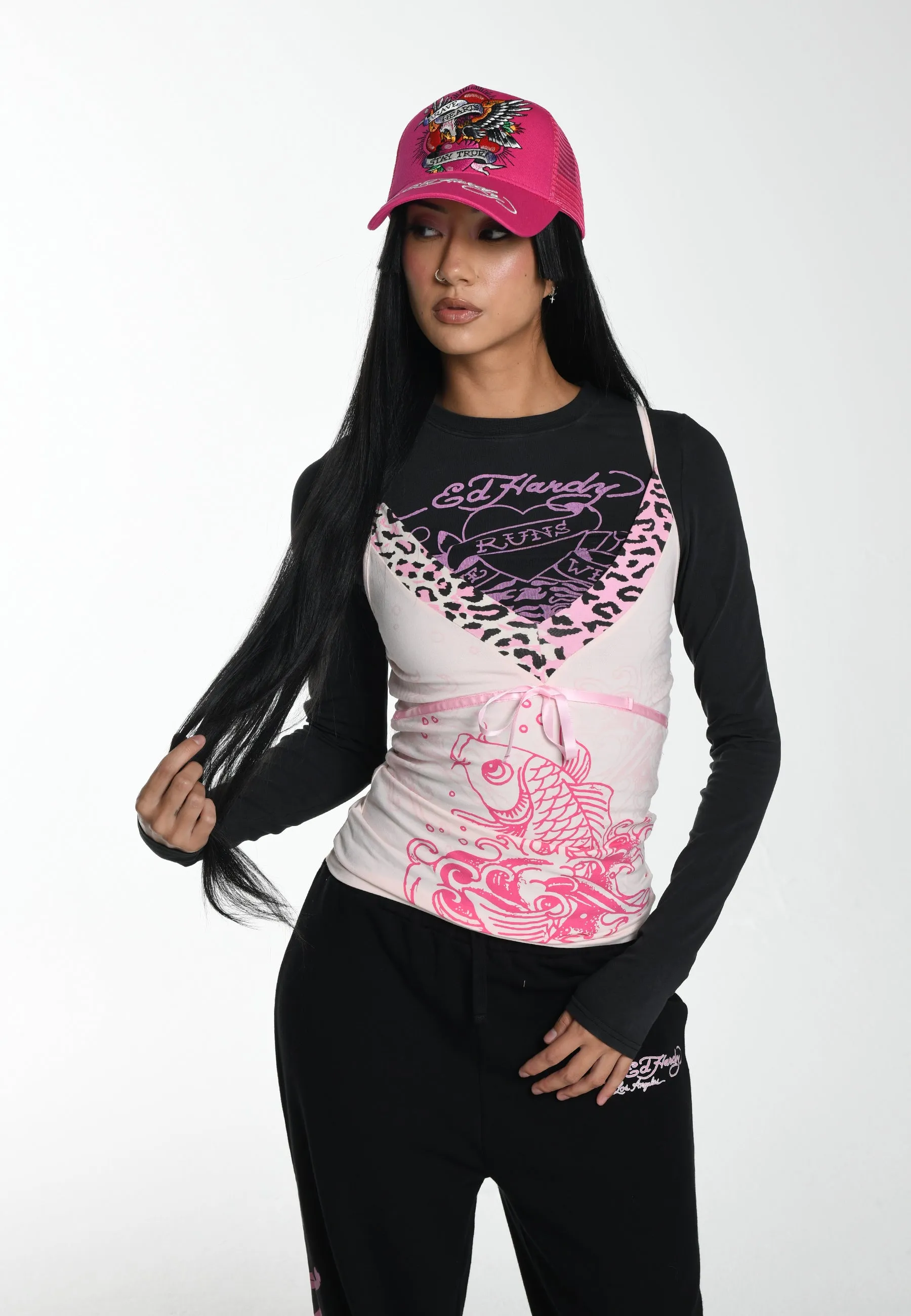Womens Pink Koi Cami T - Pink